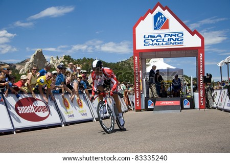 COLORADO SPRINGS, CO - AUG 22: Professional cyclist Frank Pipp rides the prologue course of the 2011 USA Pro Cycling Challenge in Colorado Springs, USA on Aug 22, 2011