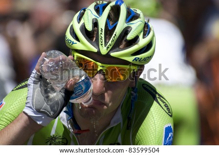 DENVER, CO - AUG 28:Italian pro cyclist Elia Viviani after the finish of the 2011 USA Pro Cycling Challenge in Denver, Colorado on Aug 28, 2011
