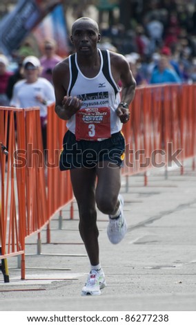 DENVER, CO - OCT. 09:Jonathan Ndambuki (KEN) places 3rd in the Rock\'n\'Roll Marathon in Denver, CO on Oct 09, 2011