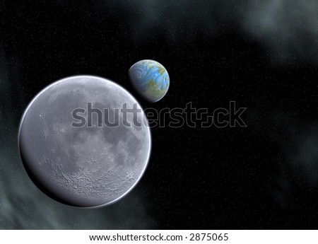detailed moon and earth , nebula and stars