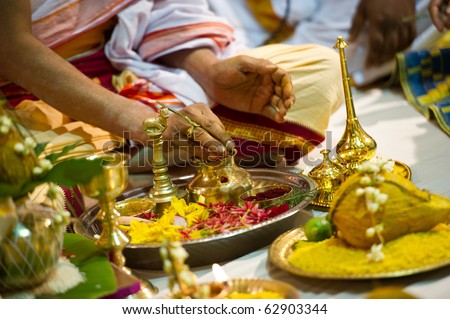 Hindu Indian wedding ceremony in a temple