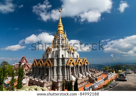 Beautiful pagoda on the top of high hill in Chiangrai, Thailand