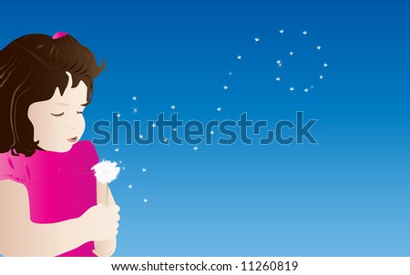 Illustration of a magical moment of a girl making a wish