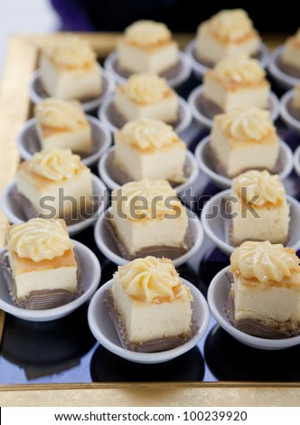 mini desserts at buffet table in restaurant