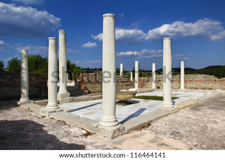 Felix (Gamzigrad) Romuliana remaining pillars of Late Roman palace and memorial complex from late 3rd and early 4th centuries (Emperor Galerius Maximianus), Serbia,