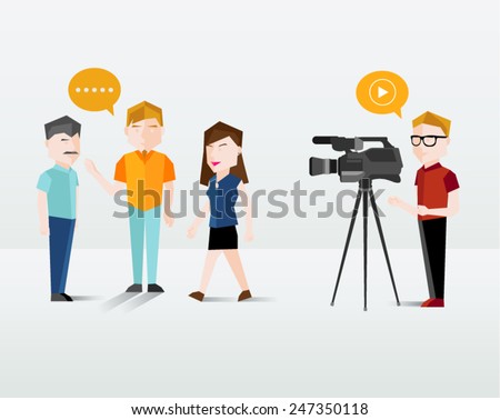 People Filming Using Video Camera Vector Illustration