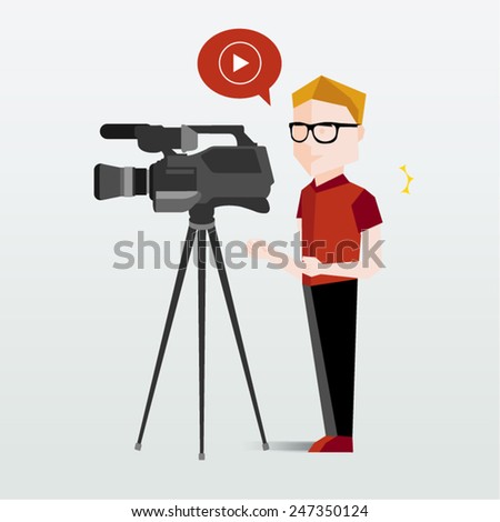 People Filming Using Video Camera Vector Illustration