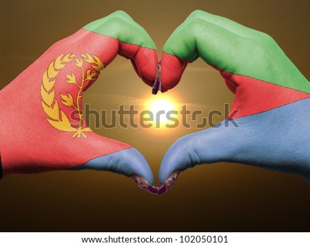 Tourist Made Gesture By Eritrea Flag Colored Hands Showing Symbol Of ...