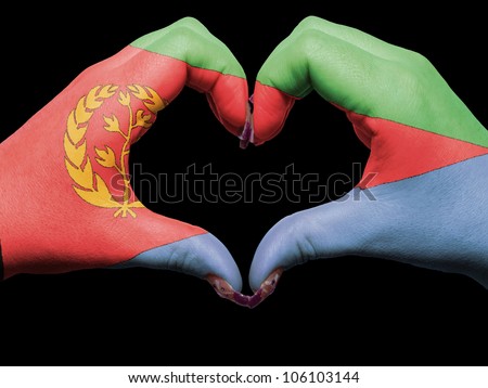 Tourist Made Gesture By Eritrea Flag Colored Hands Showing Symbol Of ...