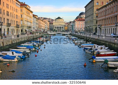 Canal grande in Trieste with Saint Anthony church
