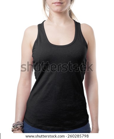 female clothing template black sleeveless shirt isolated on white with clipping path both for background and garment