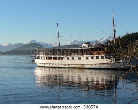 Boat on magic Nahual Huapi Lake in Patagonia, Argentina