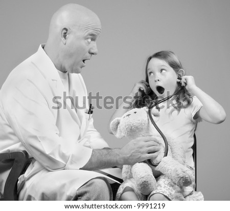 Physician Examining Girl and Her Bear