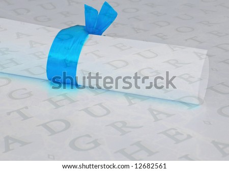 Rolled diploma document with graduate background