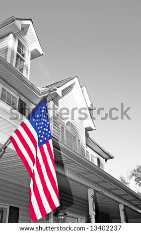 Attractive building with American flag hanging out front