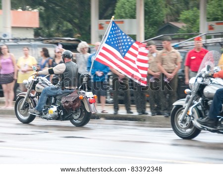 PENSACOLA - AUGUST 24:  Patriot Guard Riders escort the fallen body of 19 year old US Marine Lance Cpl Travis Nelson as he is returned home from Afghanistan to Pensacola, FL on August 24, 2011.