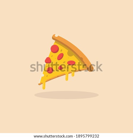 flying pizza illustration with topping sausage and melting cheese. pizza flat design illustration,pizza vector