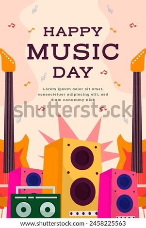 world music day vertical banner illustration with musical instrument