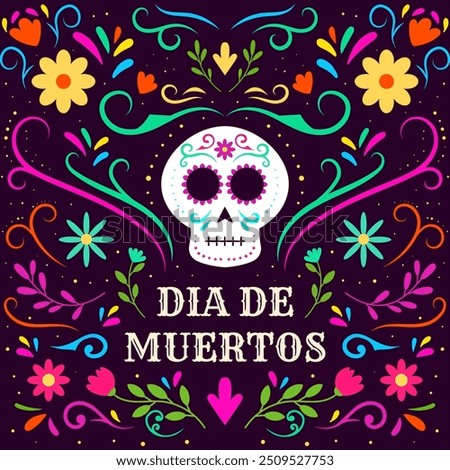 Dia de Muertos or day of the dead illustration in flat style