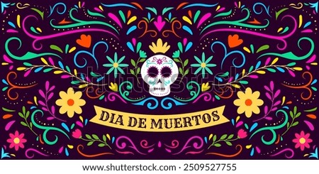 Dia de Muertos or day of the dead horizontal banner illustration