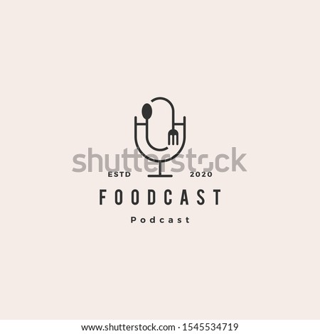 food fork spoon podcast logo hipster retro vintage icon for food cooking restaurant blog video vlog review channel	