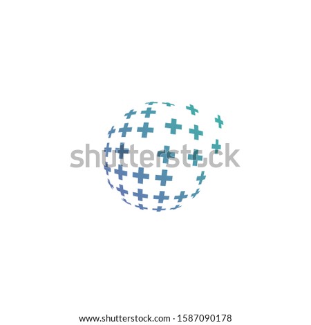 sphere digital globe circle round plus spread 3D logo vector icon illustration	