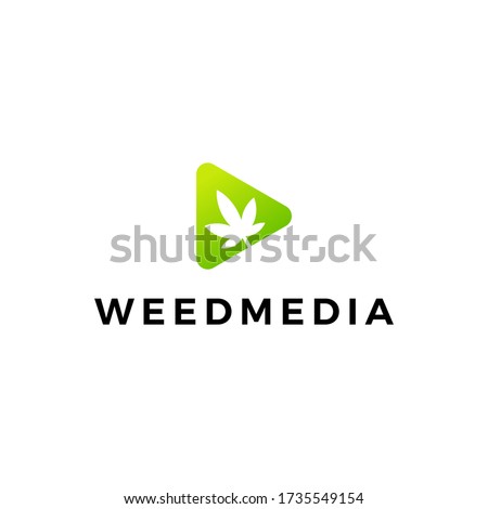 cannabis leaf weed media play button logo vector icon illustration