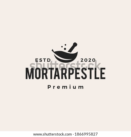 mortar pestle leaf bowl hipster vintage logo vector icon illustration Stock fotó © 
