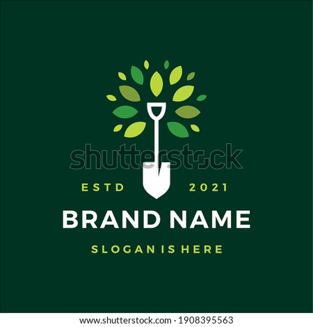 shovel tree leaf spade nature green logo vector icon illustration