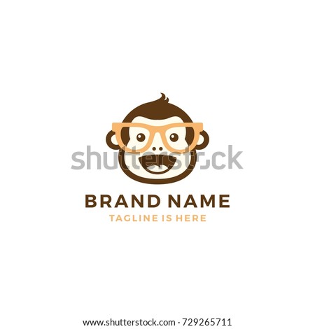 smile chubby monkey chimp chimpanzee geek logo template vector icon illustration