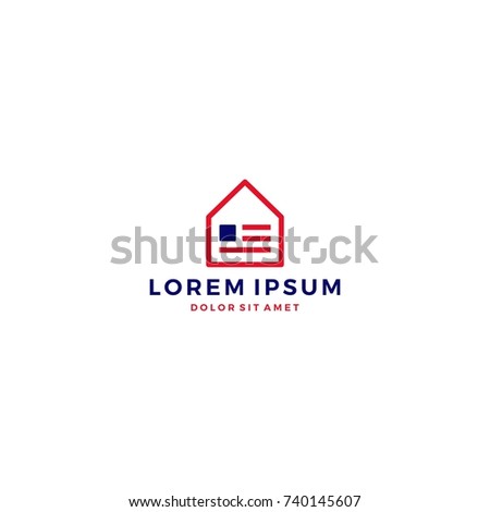 home house american flag logo vector template icon