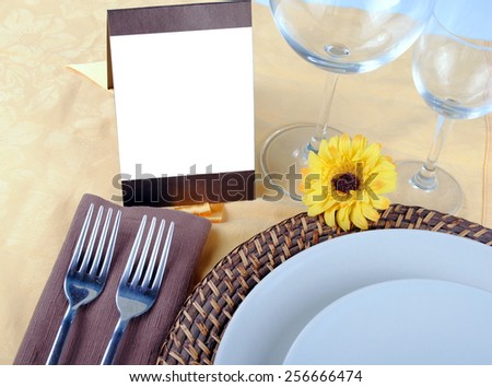 close up of wedding table set, space for your text on blank card