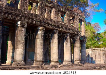 Temple with columns in Angkor, Cambodia