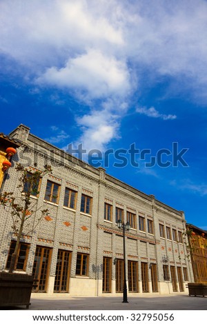 Old Chinese style brick house under blue sky.This is  architectural style  in the begin of last century\'s.