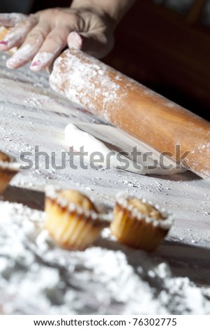 Baker preparing the pastry to make small cakes (selective focus)