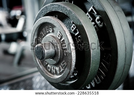 Closeup of weights- incline bench press.
