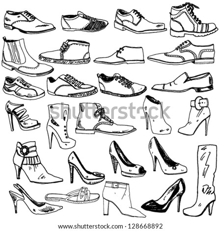 Different Shoes Hand Drawn Stock Vector Illustration 128668892 ...