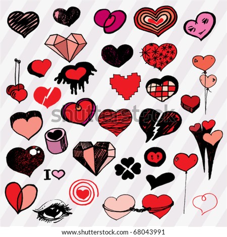 Many Cute Hearts Hand Drawn Stock Vector Illustration 68043991 ...