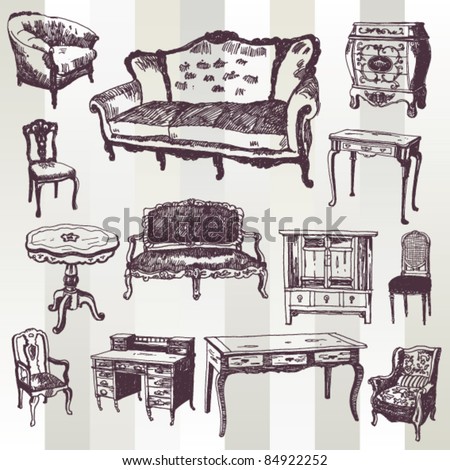 Set Of Hand Drawn Antique Furniture Stock Vector Illustration 84922252 ...