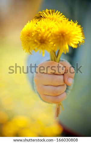 Similar – Image, Stock Photo Child hand with dandelion