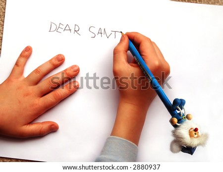 Letter to Santa, written by a little boy with a blue funny pencil
