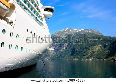 cruise ship at anchor in Norway