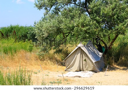 tent under the tree in summer nature