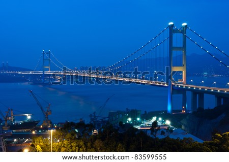 Tsang Ma bridge in dusk - the world biggest hanging bridge