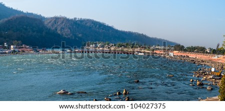 Holy Ganges river that flows through Rishikesh (the world capital of Yoga) - the holy city for the Hindus, India.