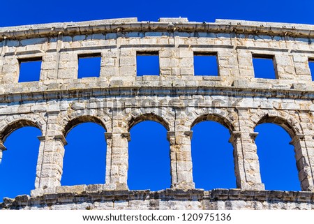 Roman time arena in Pula, detail, Croatia. UNESCO world heritage site.