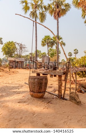 Tool for shredding sugar cane shoot in small village in Bagan area, Myanmar.