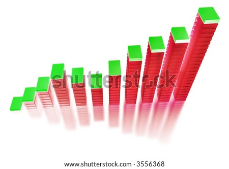 Lightning bar chart in red color on white background