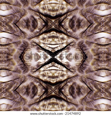 Kaleidoscope with streaks made of trees and tree trunks with digital effect added.