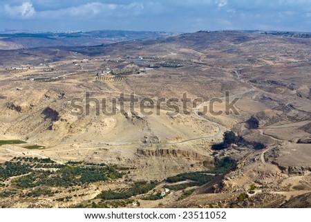 View from top of the Mount Nebo to the Jordanian desert valley.